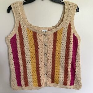 Women’s Grace+Karma Boho Anthropology Knit Crochet Top Size Large Button Front‎